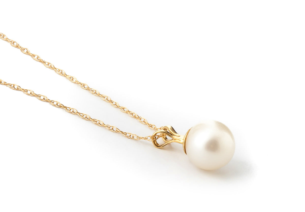2 Carat 14K Solid Gold Necklace Natural Pearl