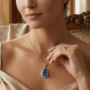 Hidden Light Blue Topaz & Diamond Necklace