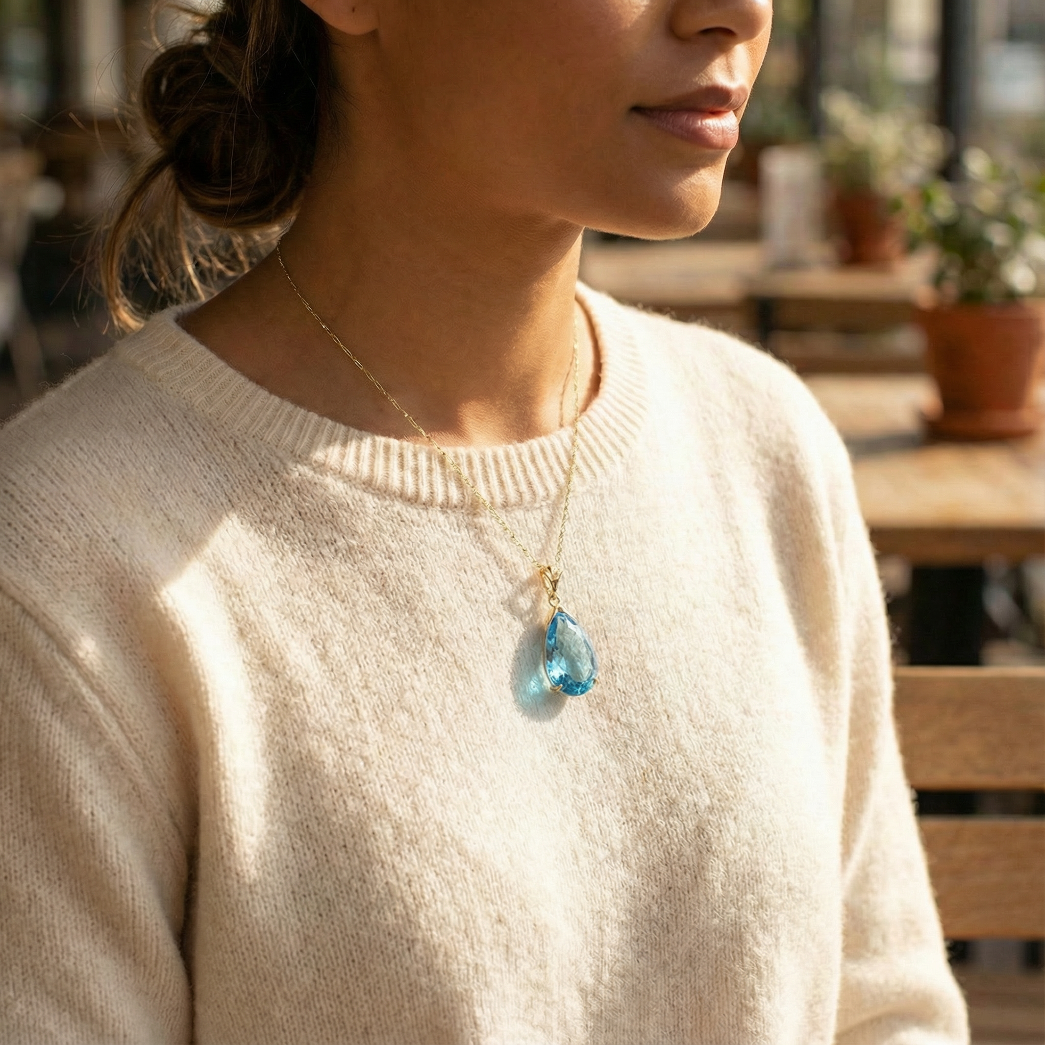 Lunar Glow Blue Topaz Necklace