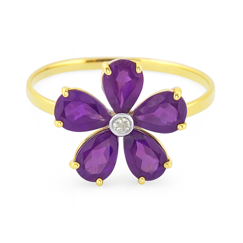 Gilded Petal Amethyst Ring