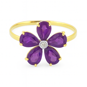 Gilded Petal Amethyst Ring