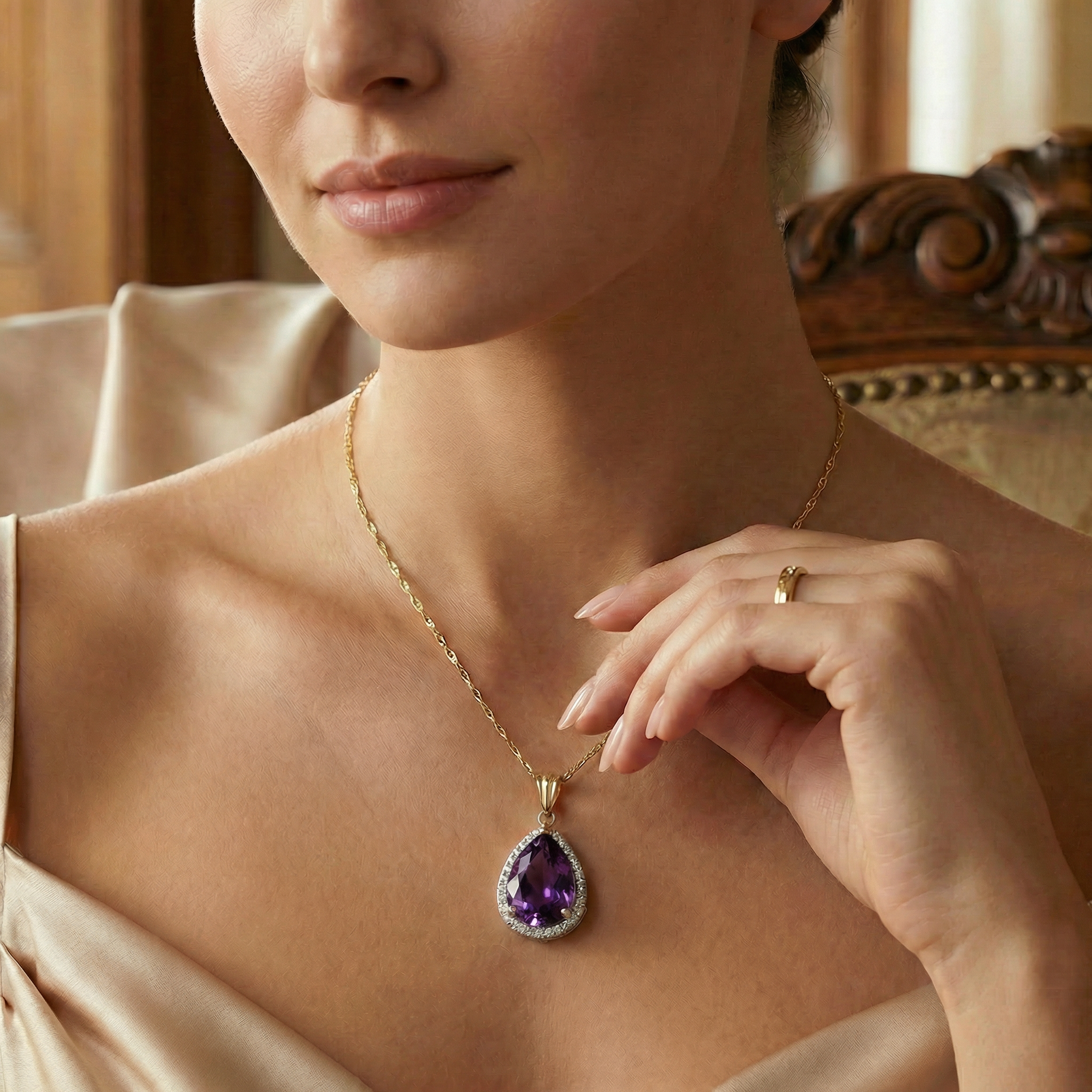Hidden Light Purple Amethyst & Diamond Necklace