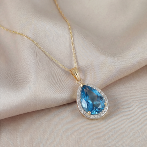 Hidden Light Blue Topaz & Diamond Necklace