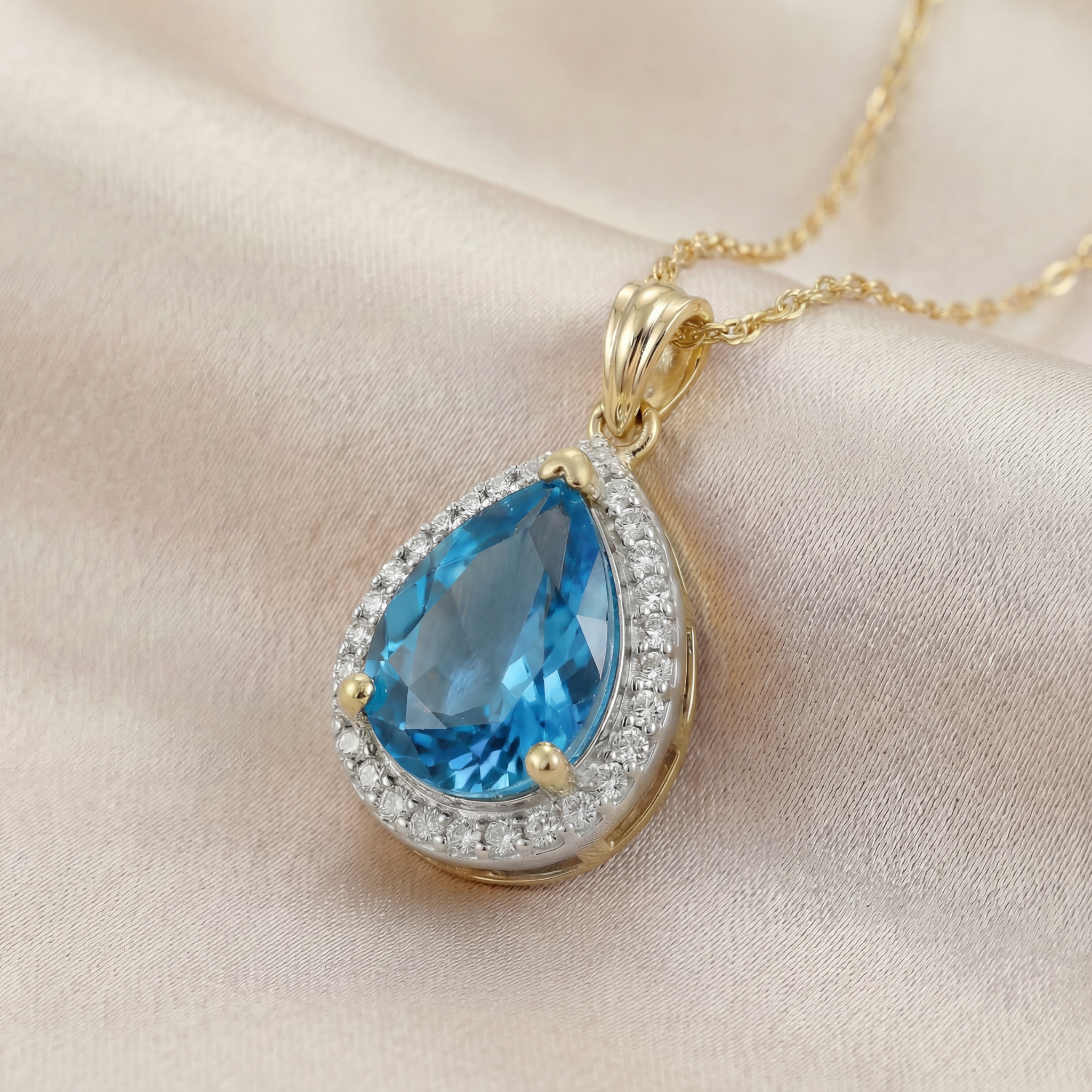 Hidden Light Blue Topaz & Diamond Necklace