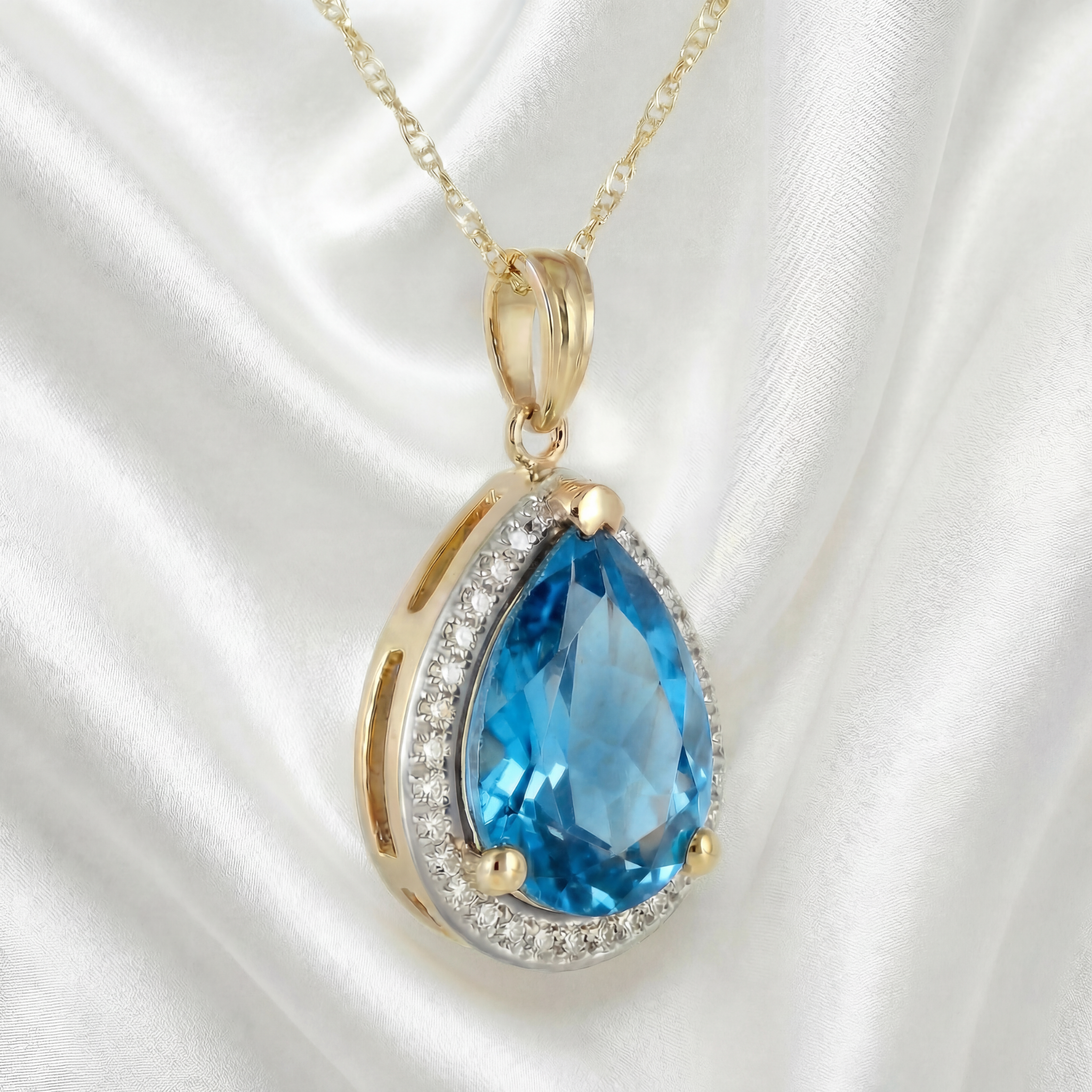 Hidden Light Blue Topaz & Diamond Necklace