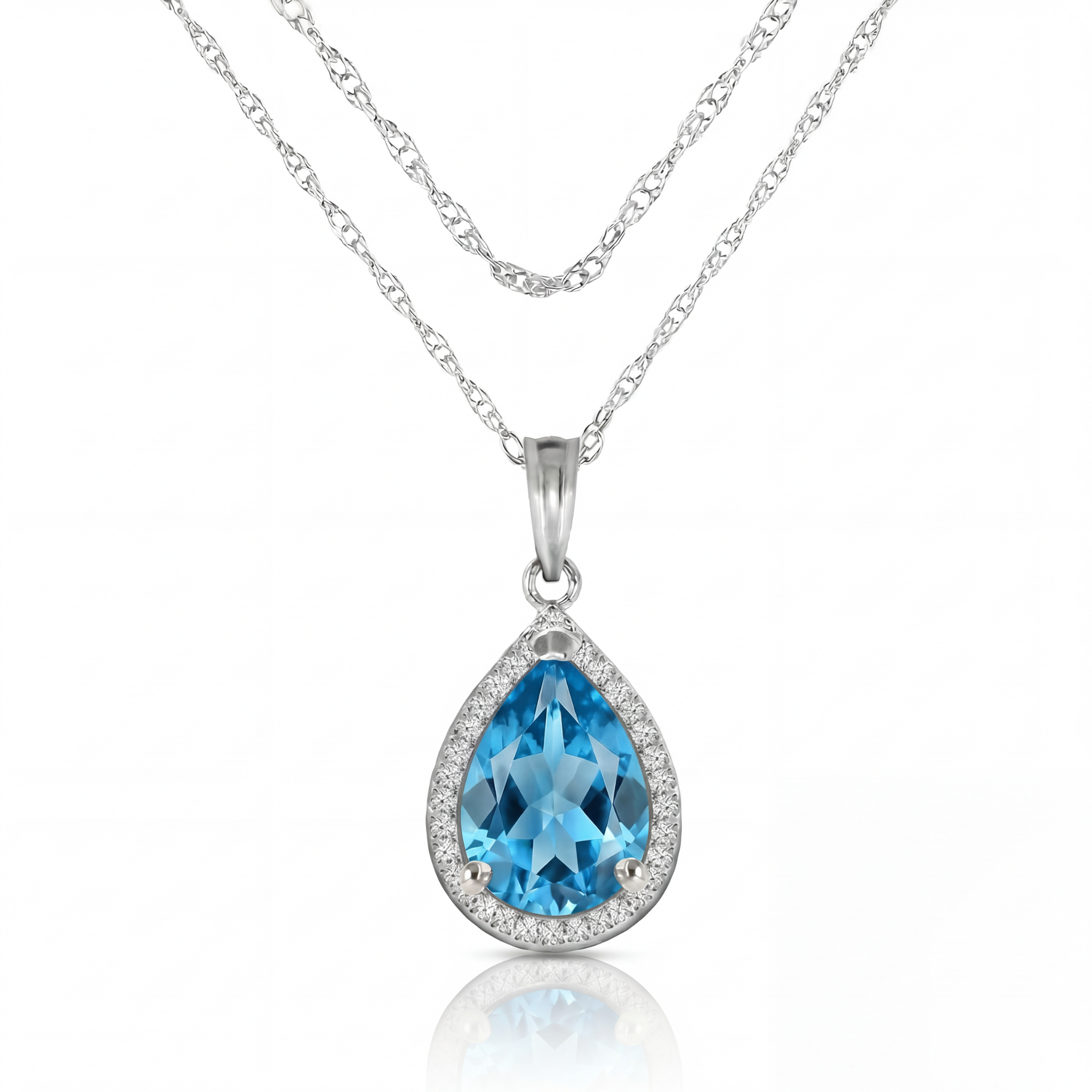 Hidden Light Blue Topaz & Diamond Necklace