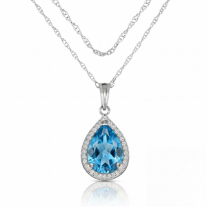 Hidden Light Blue Topaz & Diamond Necklace