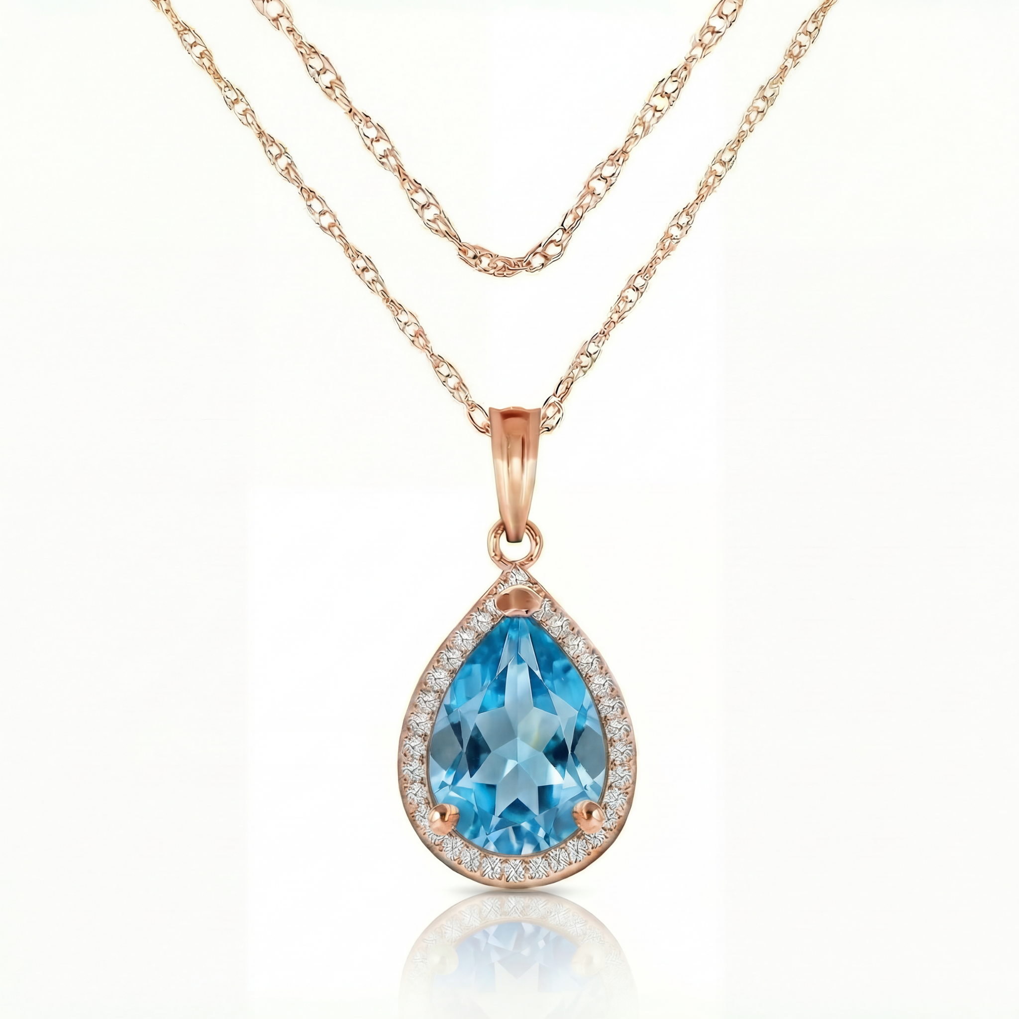 Hidden Light Blue Topaz & Diamond Necklace