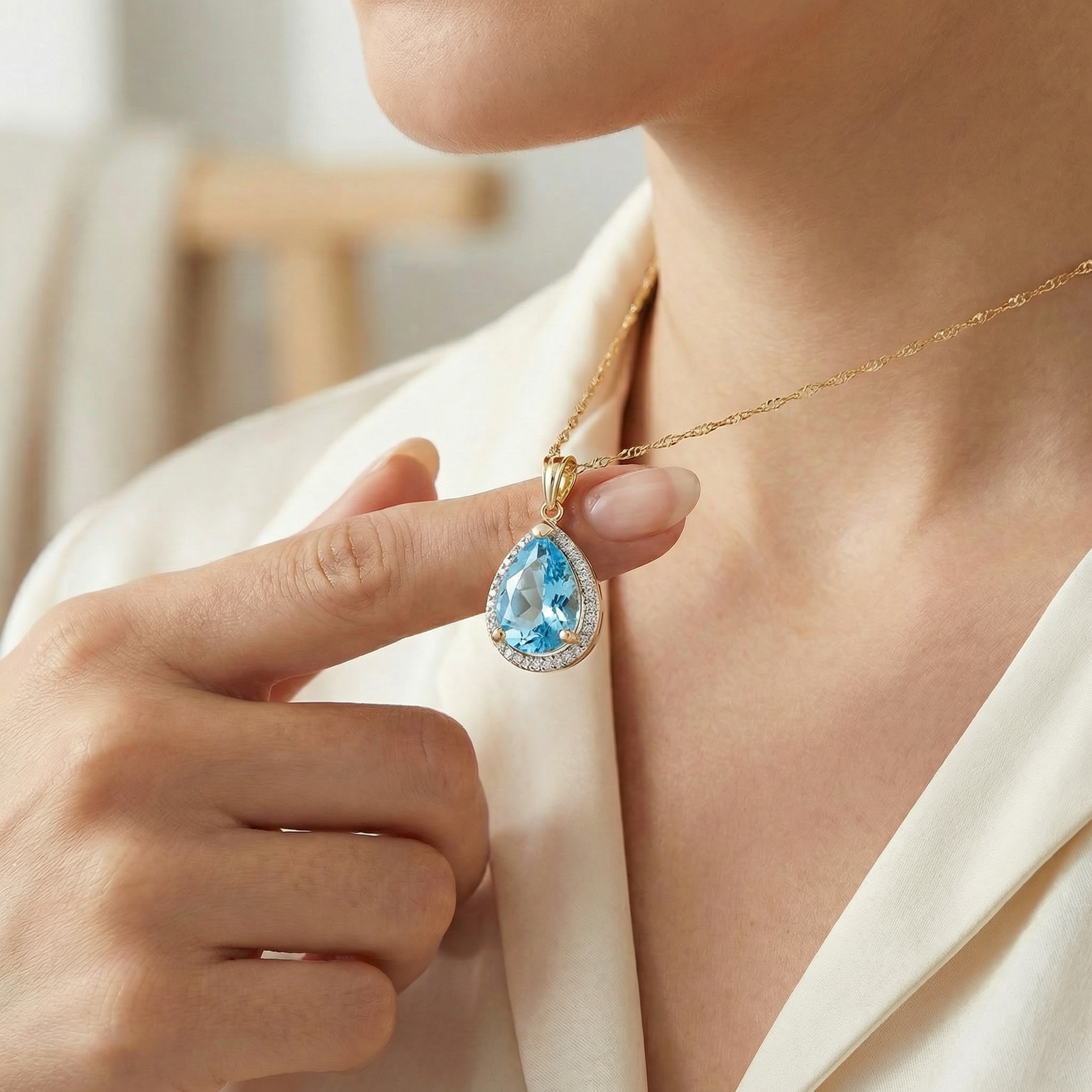 Hidden Light Blue Topaz & Diamond Necklace