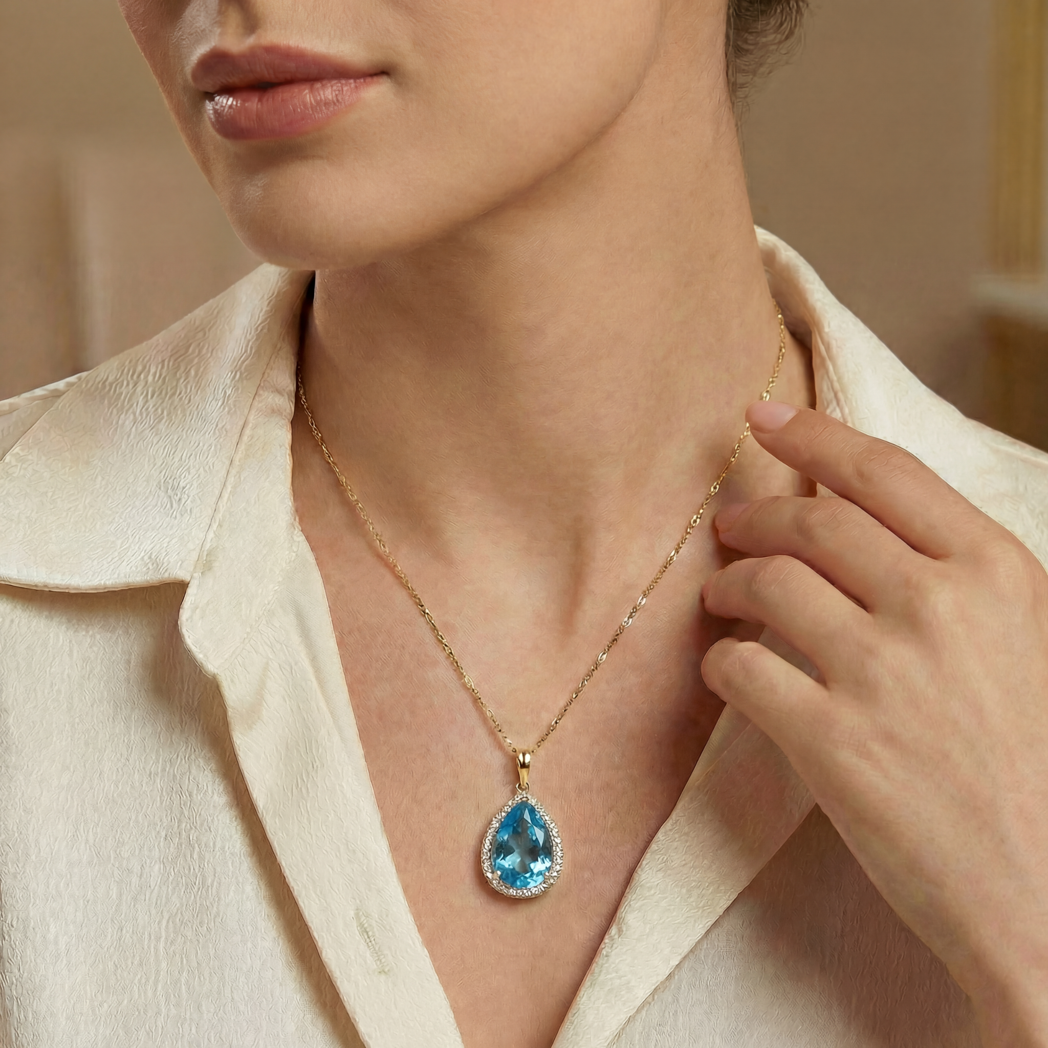 Hidden Light Blue Topaz & Diamond Necklace