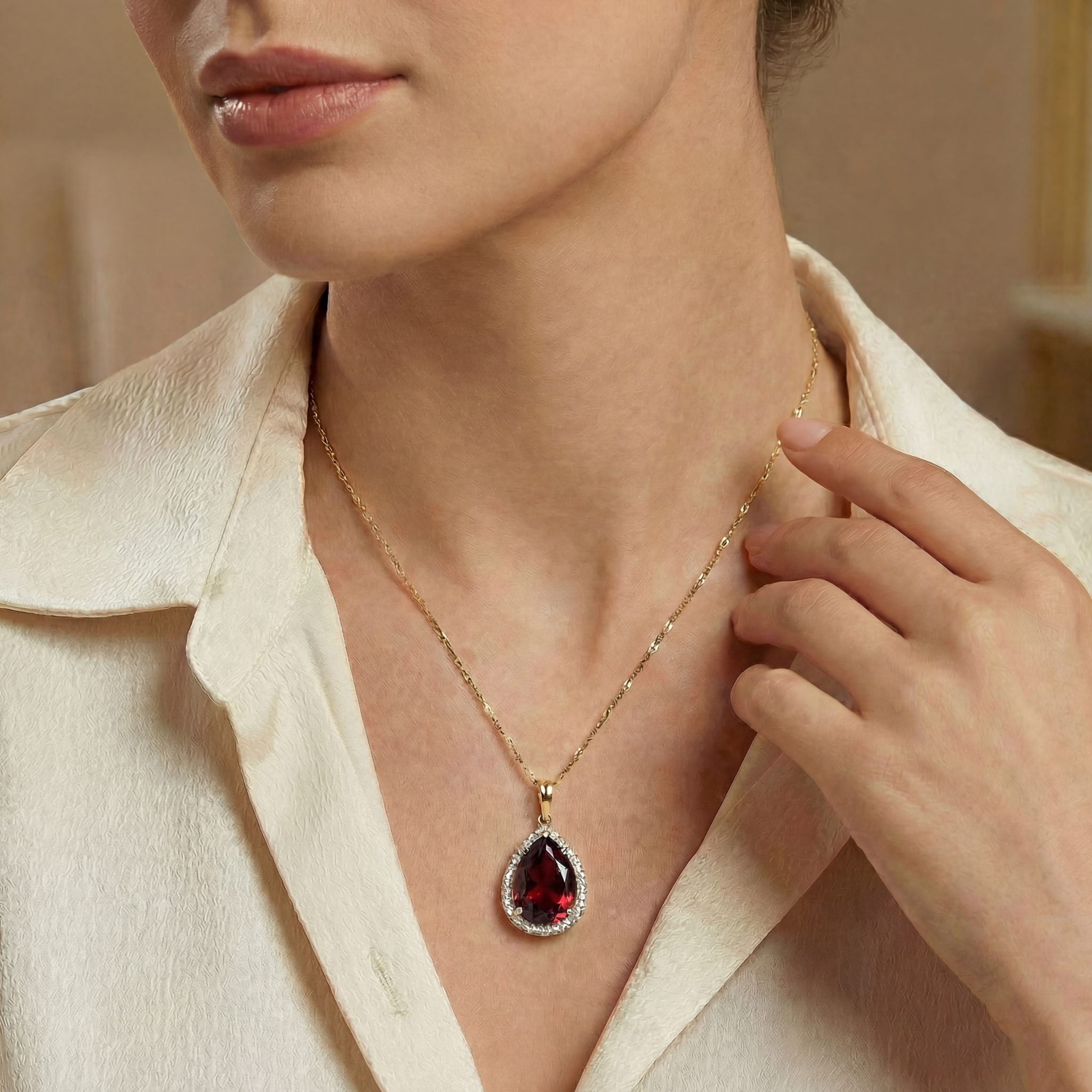 Hidden Light Garnet & Diamond Necklace