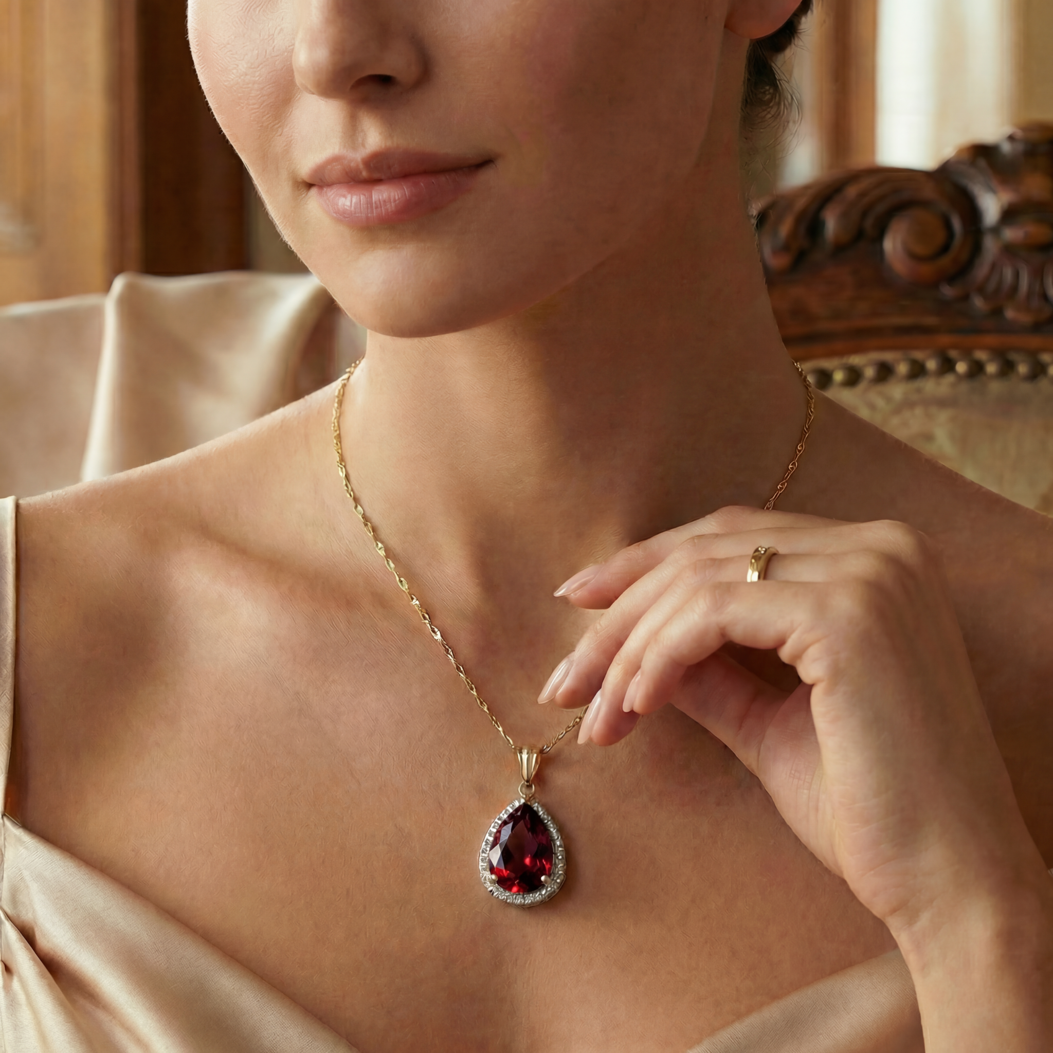 Hidden Light Garnet & Diamond Necklace