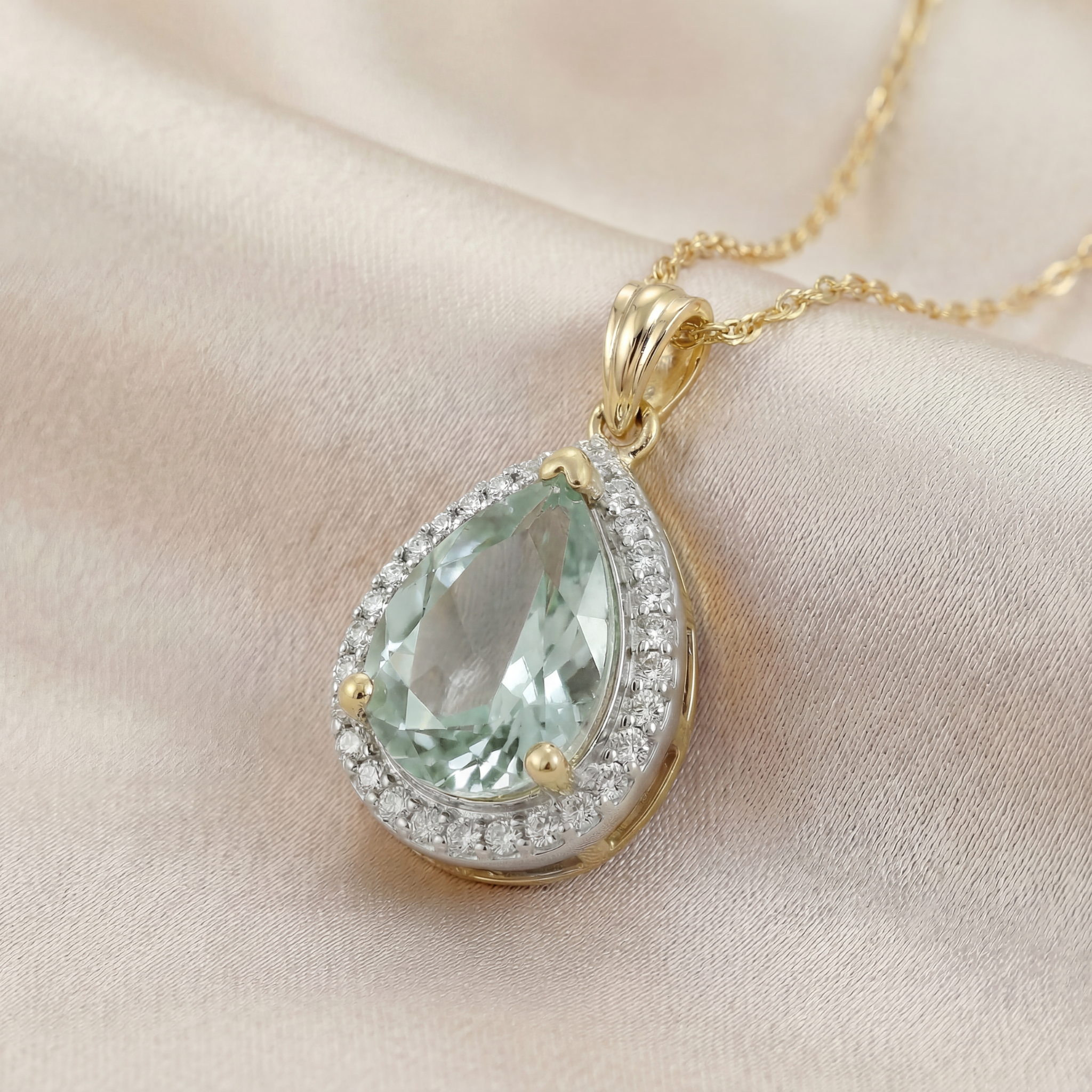 Hidden Light Green Amethyst & Diamond Necklace