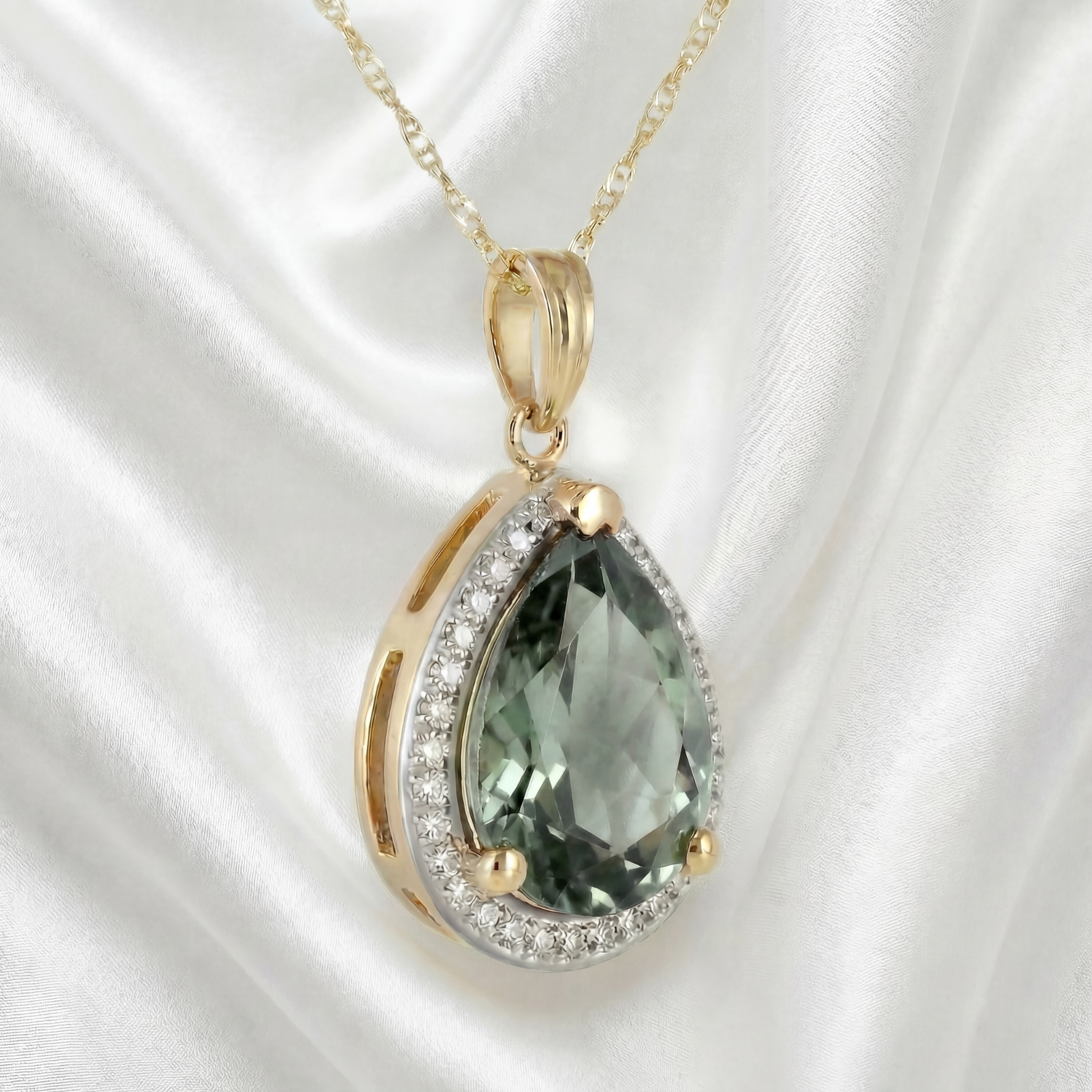 Hidden Light Green Amethyst & Diamond Necklace