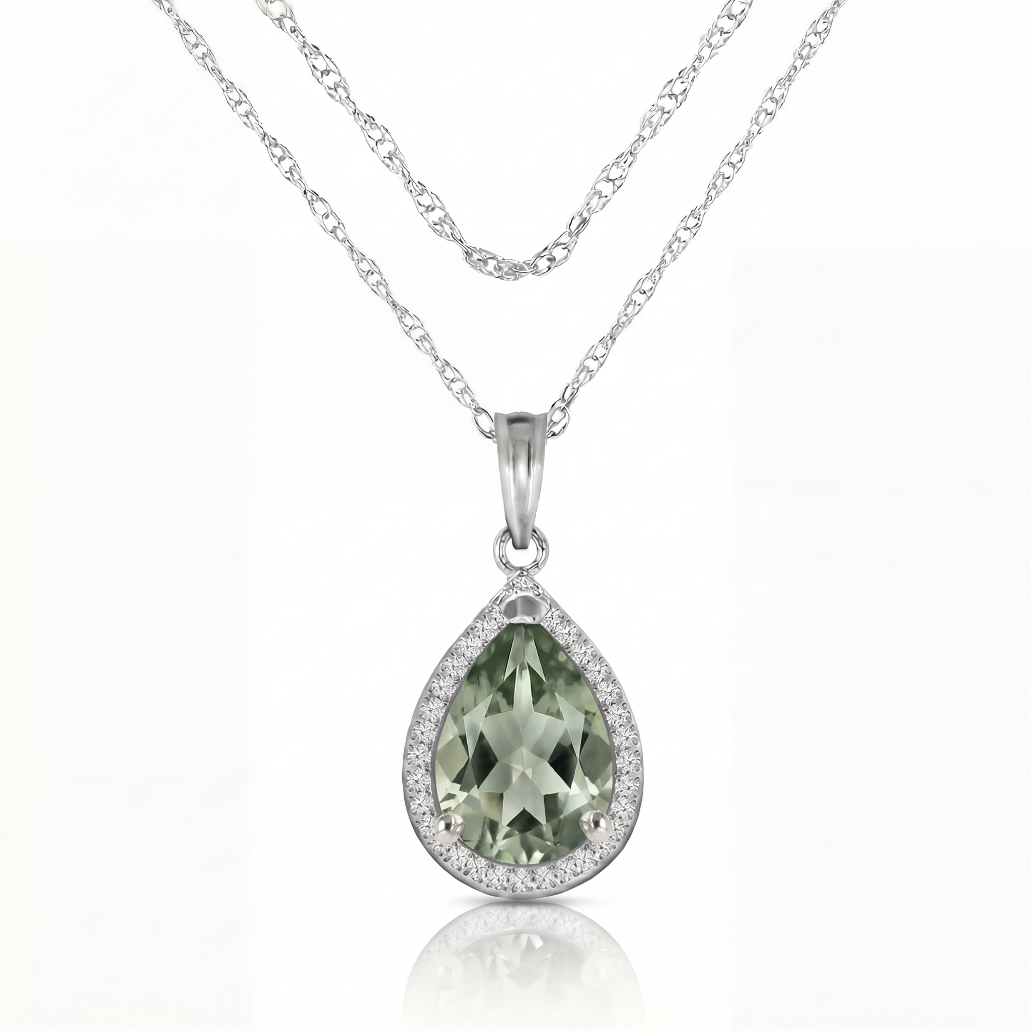 Hidden Light Green Amethyst & Diamond Necklace
