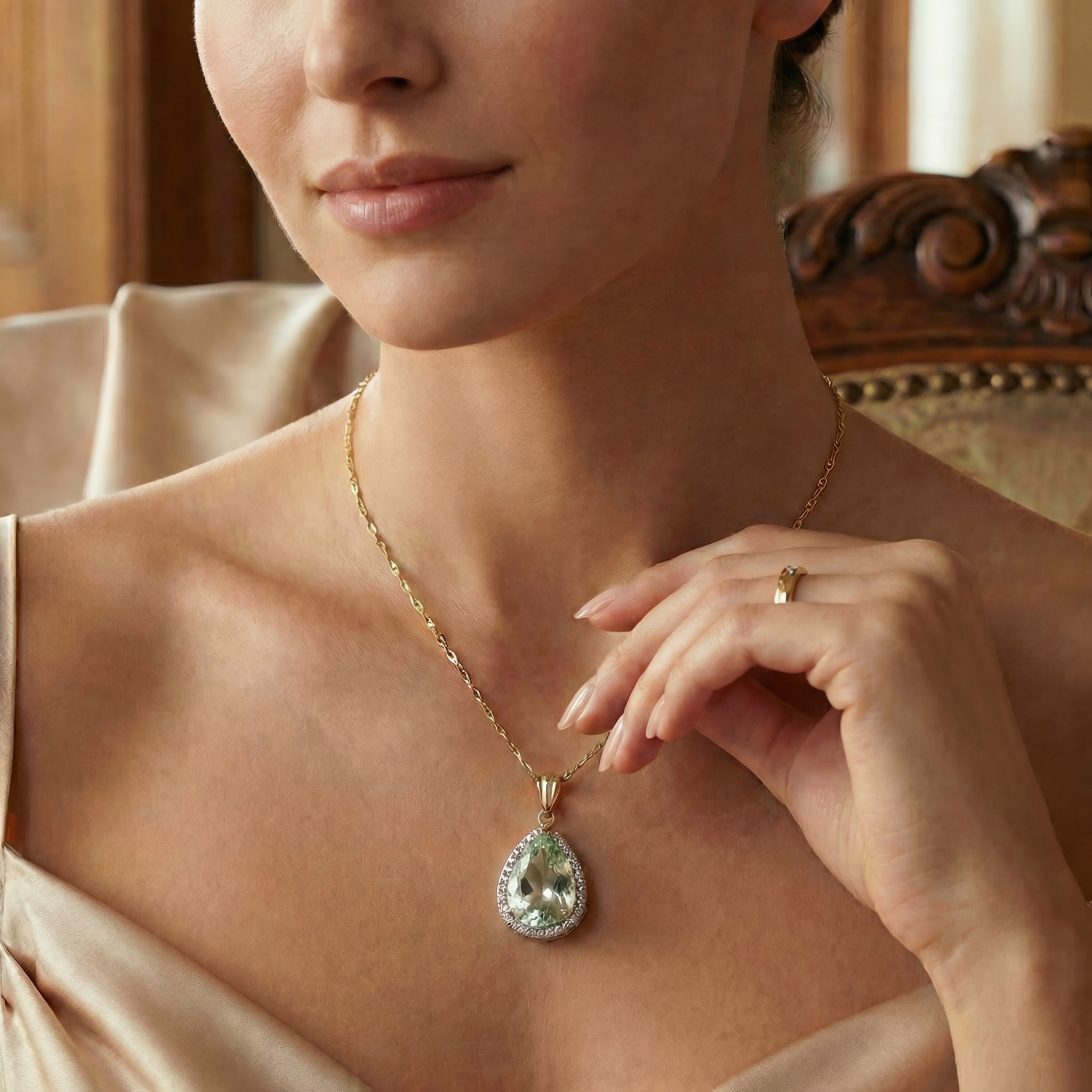 Hidden Light Green Amethyst & Diamond Necklace