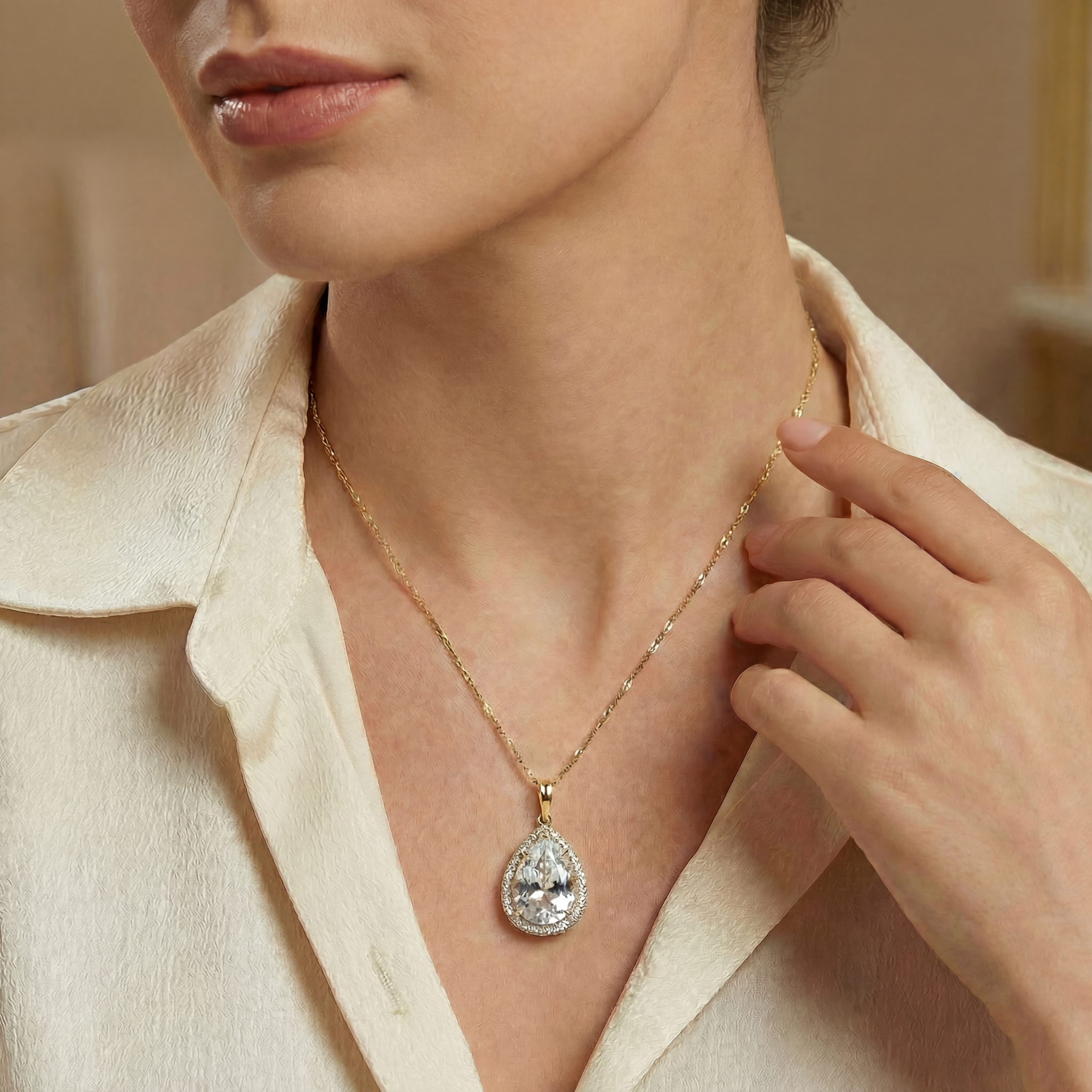 Hidden Light White Topaz & Diamond Necklace