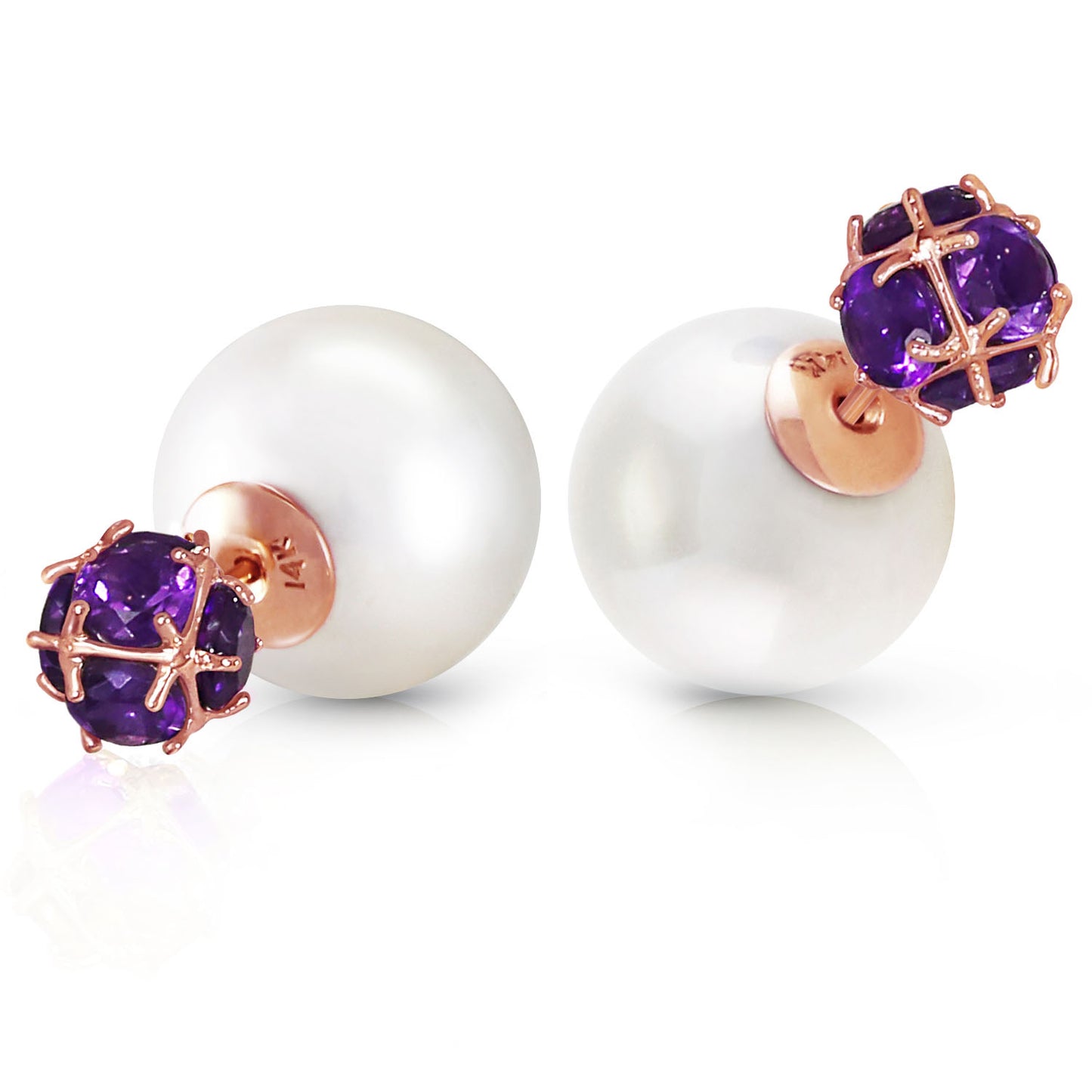Dual Delight Pearl And Amethyst Stud Earrings
