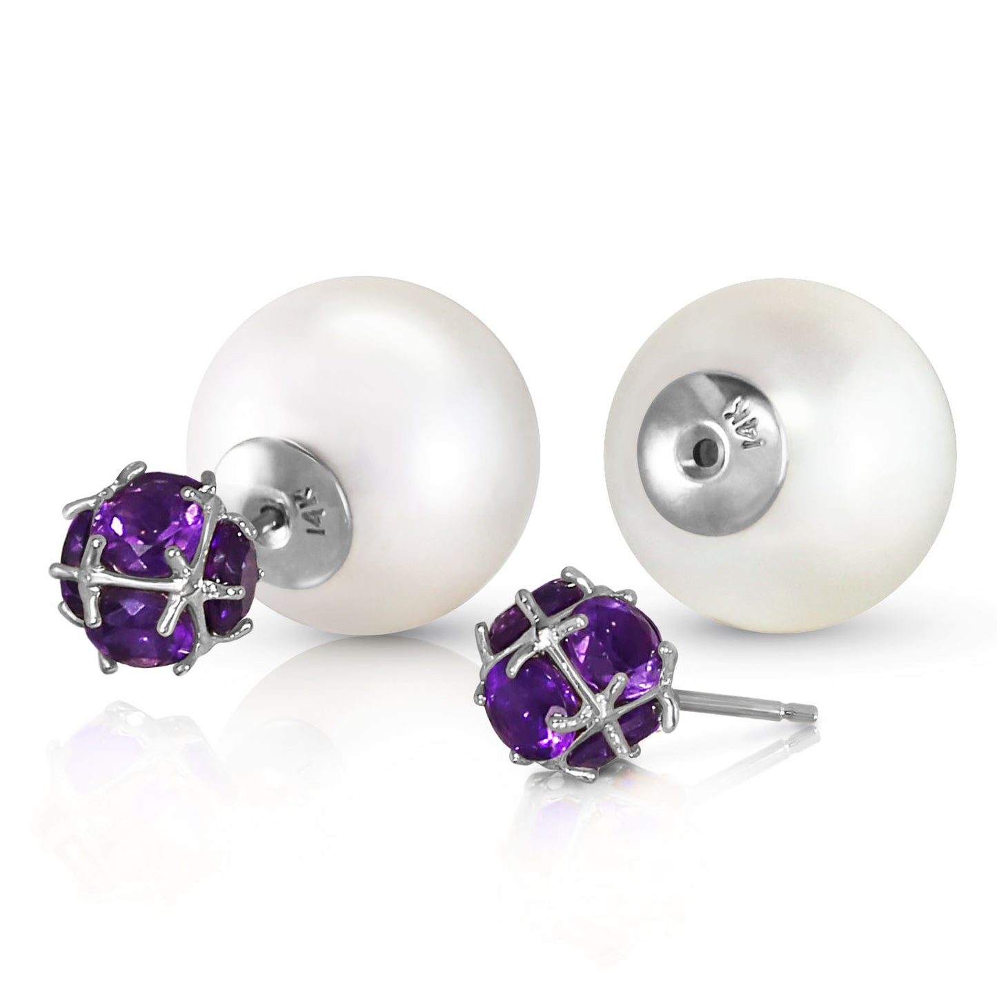 Dual Delight Pearl And Amethyst Stud Earrings