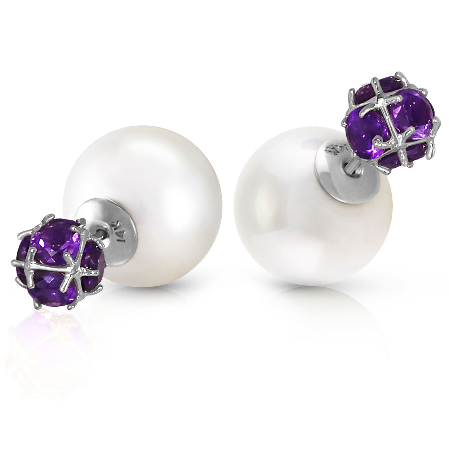 Dual Delight Pearl And Amethyst Stud Earrings
