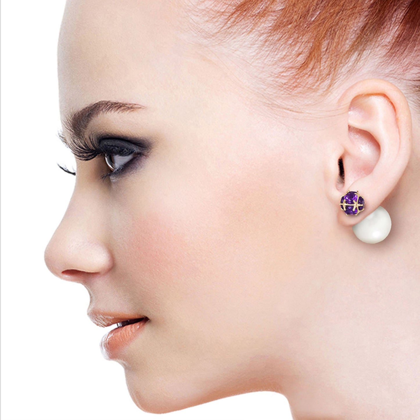 Dual Delight Pearl And Amethyst Stud Earrings