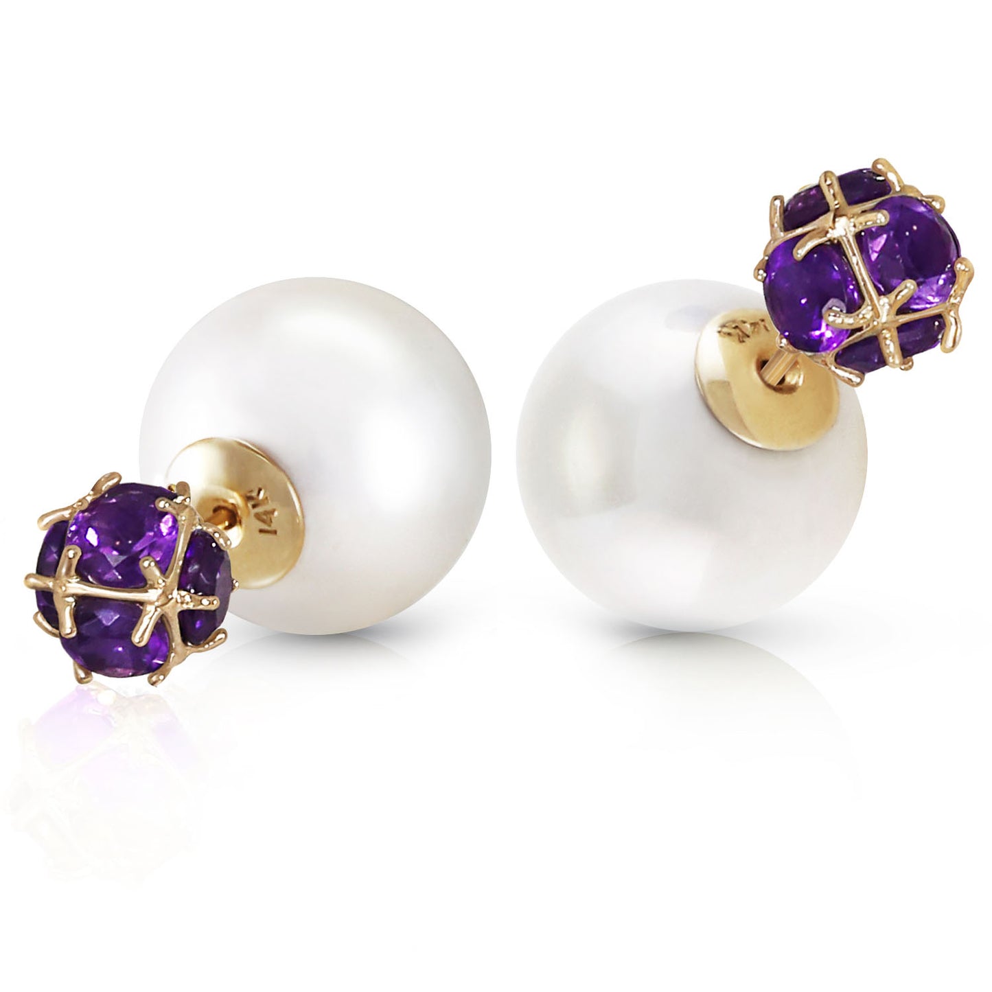 Dual Delight Pearl And Amethyst Stud Earrings
