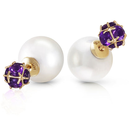 Dual Delight Pearl And Amethyst Stud Earrings