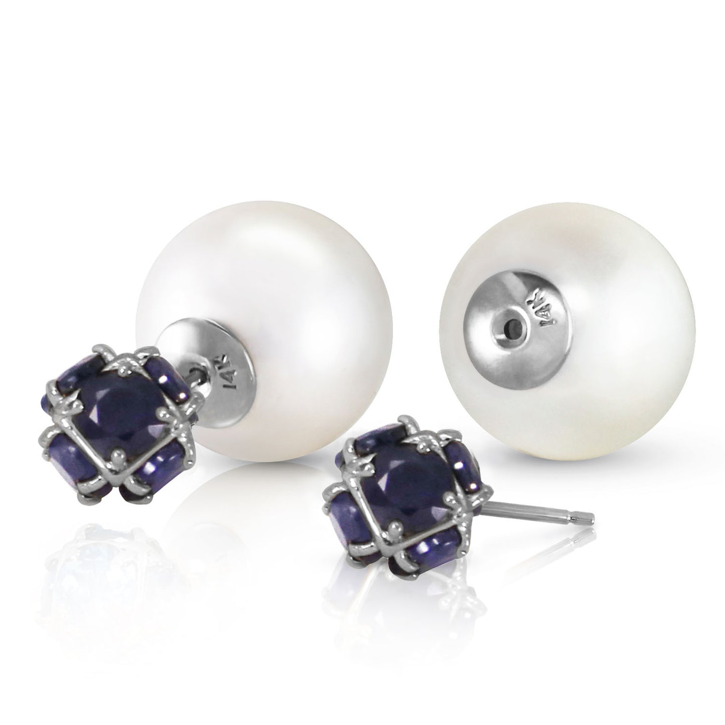 Dual Delight Pearl And Sapphire Stud Earrings